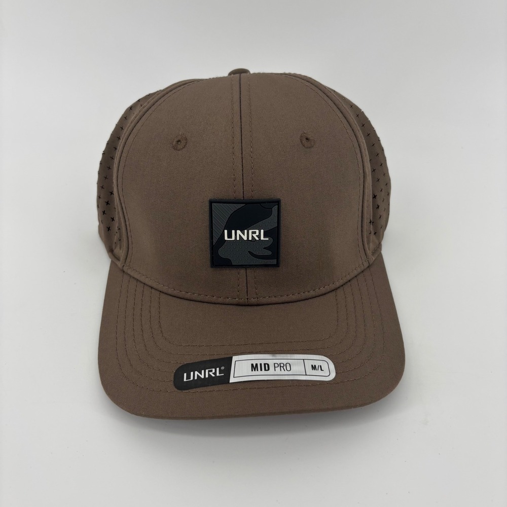 UNRL Mid Pro Hat Mens M/L‎ Brown New Perforated Performance Baseball Cap FlexFit